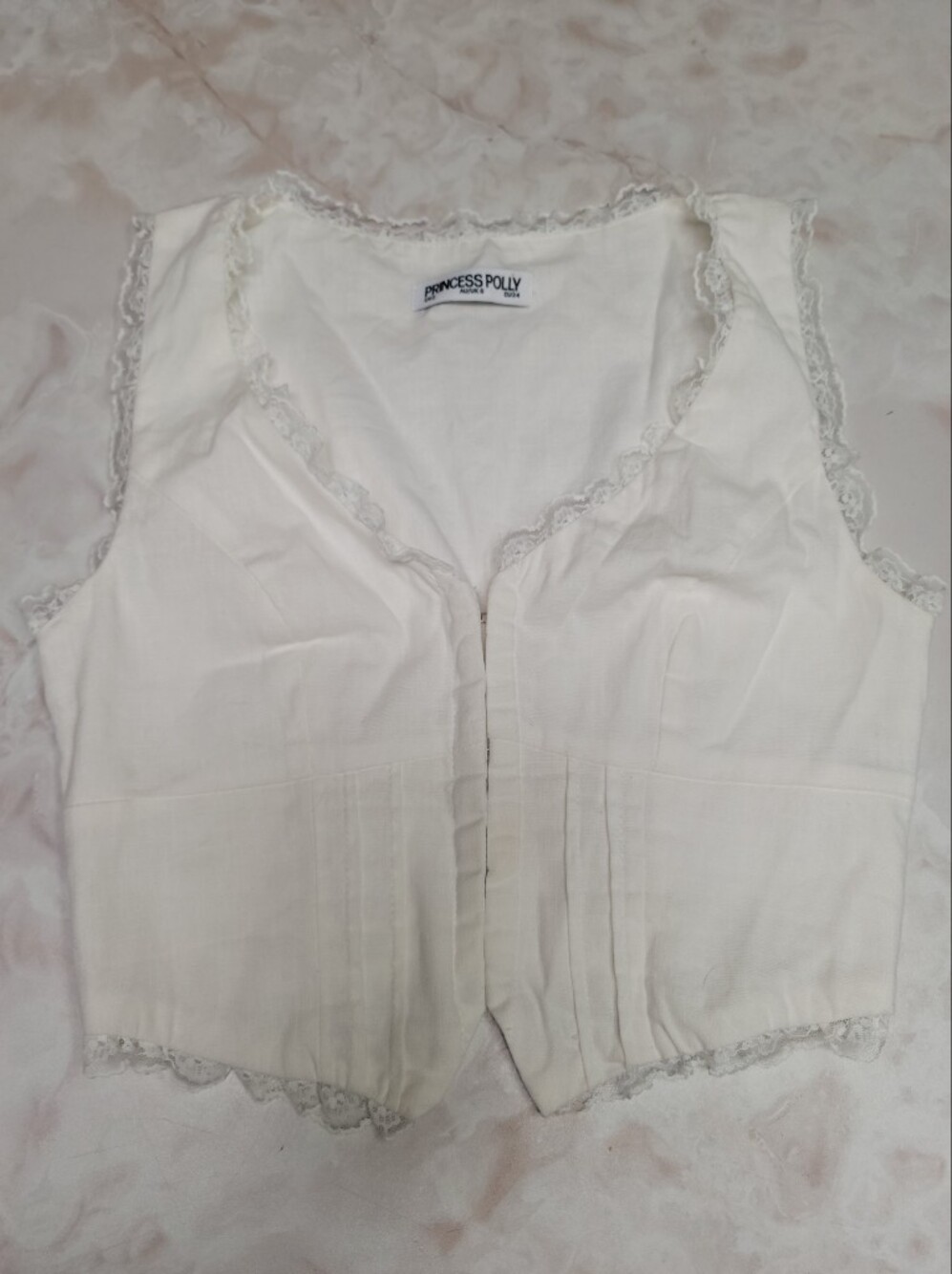 Princess Polly White Lace Trim Babydoll Crop Top Size 2